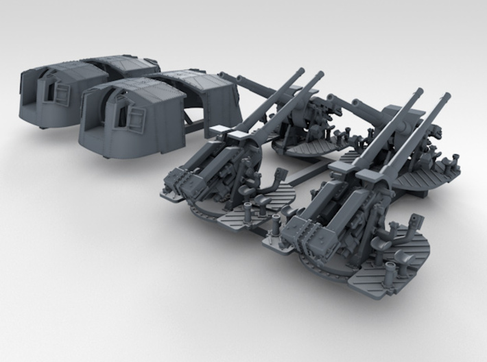 1/350 4.7" MKXII CPXIX Twin Mount x4 25º 3d printed 3d render showing set