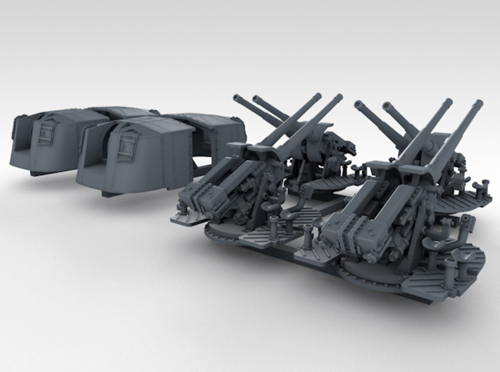 1/350 4.7" MKXII CPXIX Mount x4 25º Closed Ports 3d printed 3d render showing set