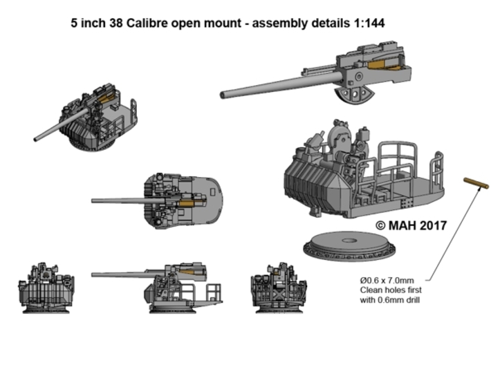5&quot; 38 Cal Open mount 1/144 3d printed