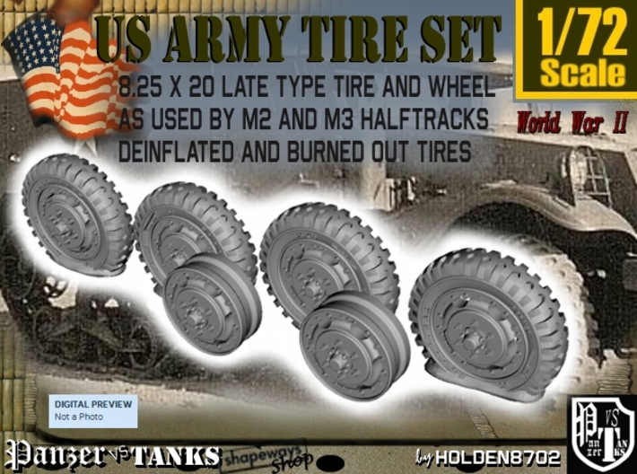 1-72 8-25x20 Worn Tire Halftrack Set3 3d printed