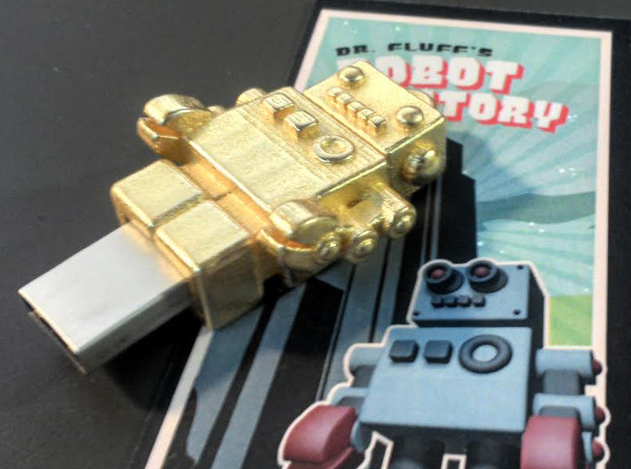 Gold USB Robot Drive, &quot;Bling Bob&quot; 3d printed Look at me, Im Polished Gold Steel... blingtastic.