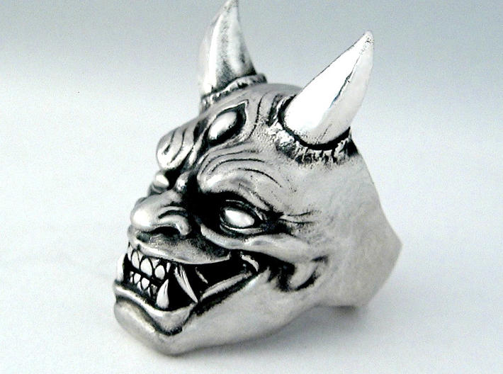 Japanese Hannya Demon 3d printed I personally hand polished this raw silver ring giving it a satin finish and also added the patina.