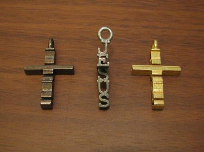 Jesus Cross Pendant 3d printed Antique Bronze Glossy, Stainless Steel, and Gold Plated Glossy crosses