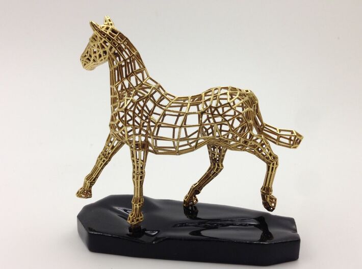 Year of the Horse - Elegance 3d printed Actual Photograph - Gold Plated and 3D printed Ceramic Base