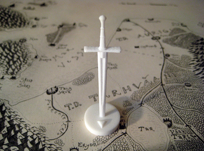 Role Playing Counter: Longsword 3d printed Longsword in Strong & Flexible Plastic (Polished White)