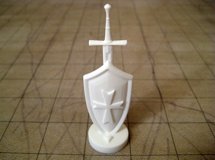 Role Playing Counter: Sword & Shield 3d printed Sword & Shield in Strong & Flexible Plastic (Polished White)