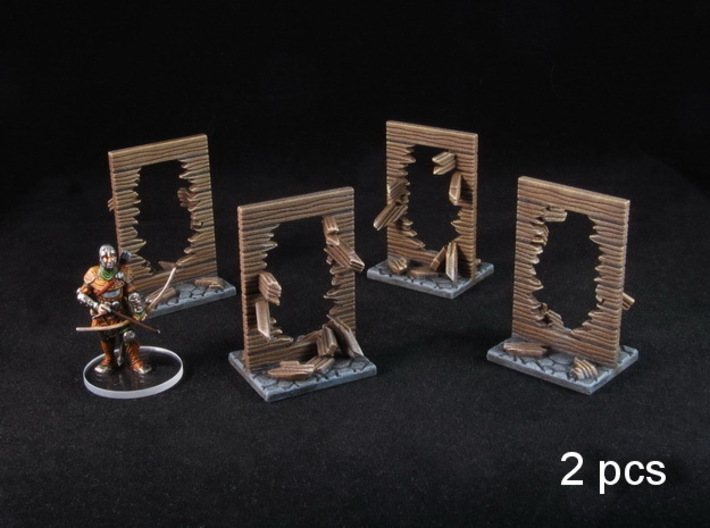 Broken Walls tokens (28-32mm scale) 3d printed Hand-painted White Strong Flexible Polished. Miniature for scale.