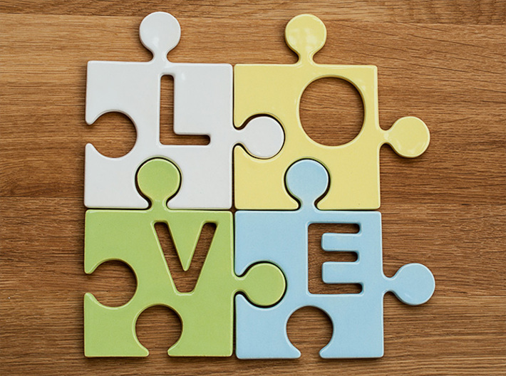 Puzzle Piece L - &quot;Love-letters&quot; 3d printed 4 puzzle pieces combined to write the word &quot;love&quot;.