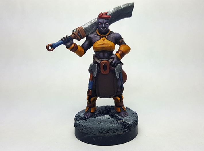 Half Orc Barbarian 3d printed Painted with acrylic paint on a custom 1 inch base.