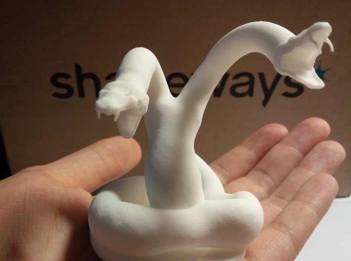 Two Headed Snake Miniature 3d printed Strong white plastic model shown