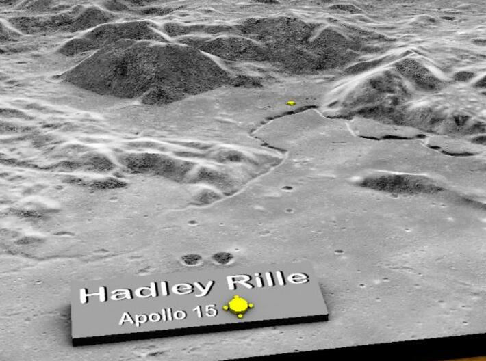 Hadley Rille 15cm 3d printed Close-up of name plate with rille in back
