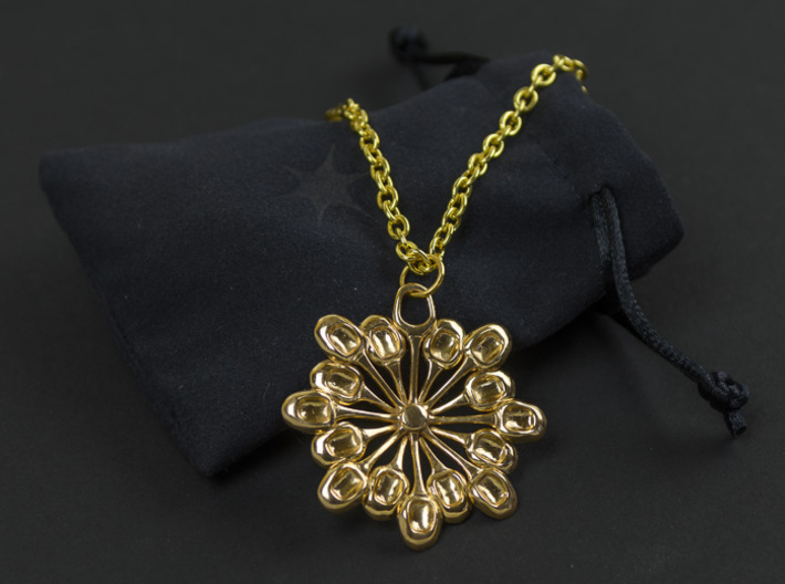 Sun Petals Pendant 3d printed Gold Plated Brass