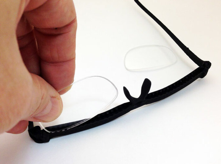 Cheater Prescription or Reading Glasses 3d printed Push the recycled lenses in for a friction fit.