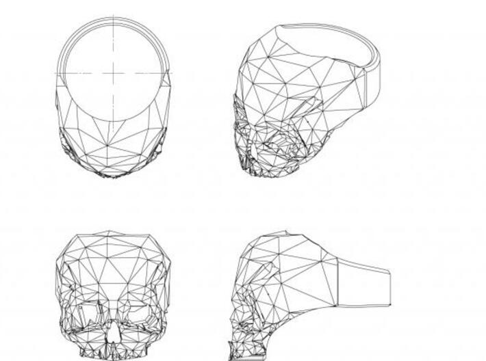 3D Printed Skull Ring by Bits to Atoms 3d printed orthographic