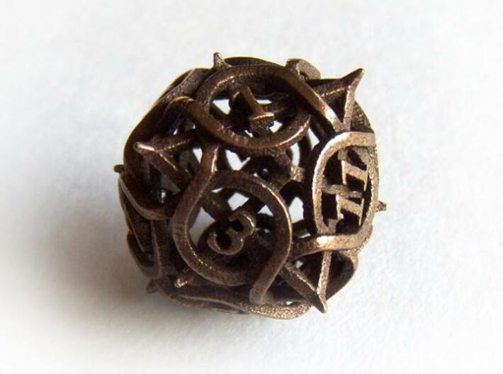 Thorn d12 3d printed In Polished Bronze Steel