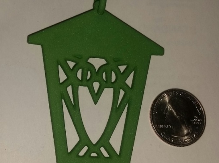 Owl Lantern Ornament 3d printed Actual ornament - with quarter for scale