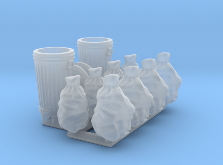 Trash cans &amp; trash bags. HO scale 1:87 3d printed Trash can and bags in HO scale (1:87)