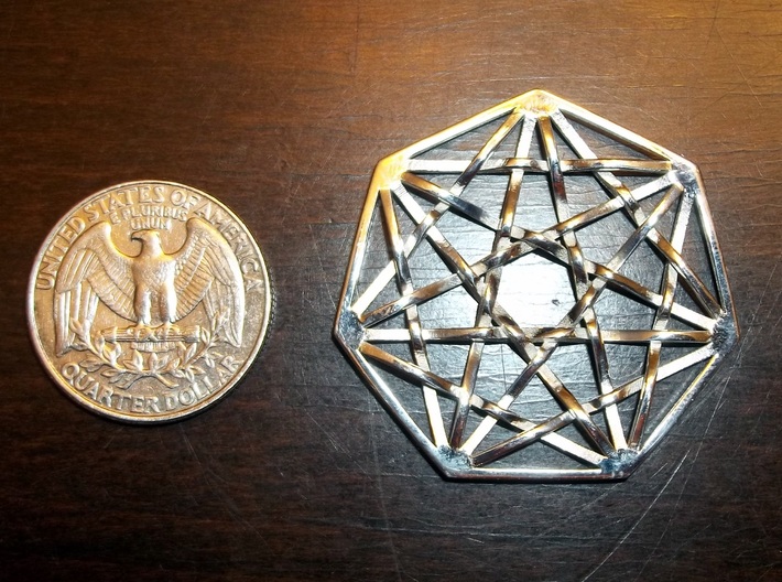 7D Hypercube Pendant 1.5&quot; 3d printed 7D Hypercube Pendant in Polished Silver