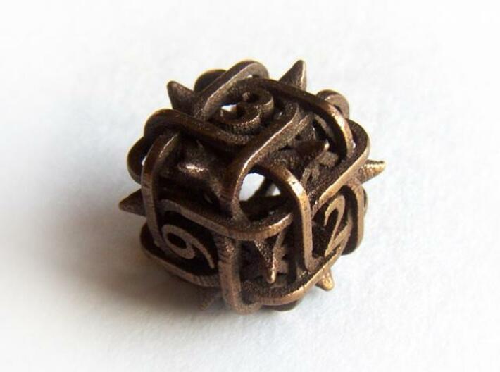 Thorn d6 3d printed In antique bronze glossy