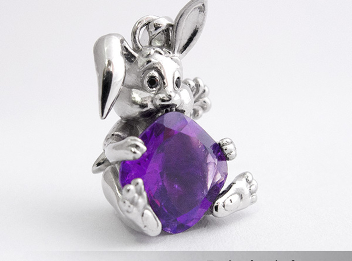 Bunny Pendant 3d printed Personalized pendant with an Amethyst.