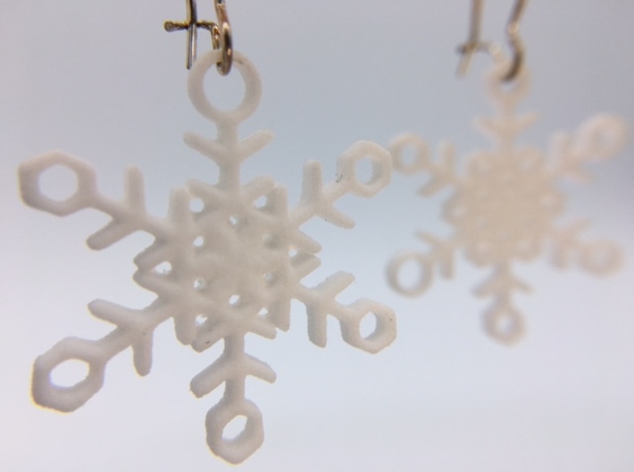 Ice Snowflake Earrings 3d printed Pair of &quot;Ice&quot; Snowflake Earrings in White Strong &amp; Flexible Polished