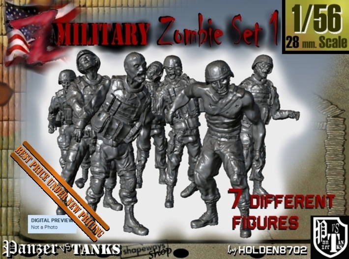 1-56 Seven Military Zombies Set1 3d printed