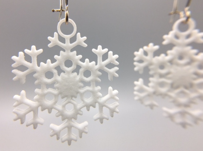 Blizzard Snowflake Earrings 3d printed Pair of &quot;Blizzard&quot; Snowflake Earrings in White Strong &amp; Flexible Polished