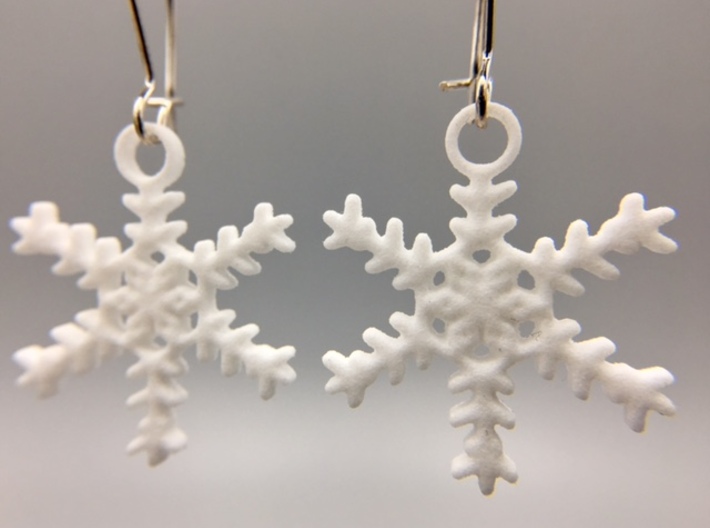 Powder Snowflake Earrings 3d printed Pair of &quot;Powder&quot; Snowflake Earrings in White Strong &amp; Flexible Polished
