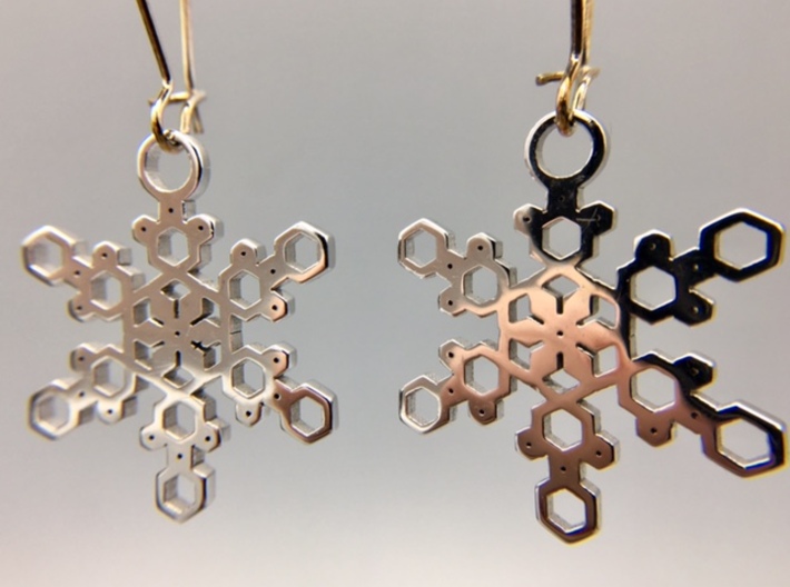 Crystal Snowflake Earrings 3d printed Pair of &quot;Crystal&quot; Snowflake Earrings in Rhodium Plated