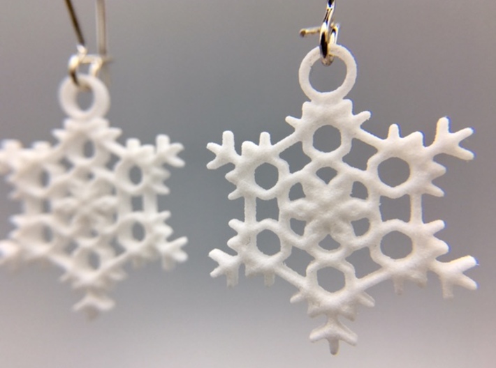 Frost Snowflake Earrings 3d printed Pair of &quot;Frost&quot; Snowflake Earrings in White Strong &amp; Flexible Polished