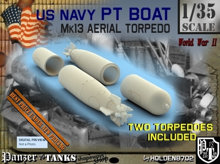 1-35 Torpedo Mk13 For PT Boat Set1 3d printed