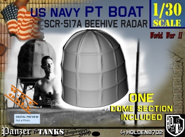 1-30 PT Boat Beehive Radar Dome 3d printed