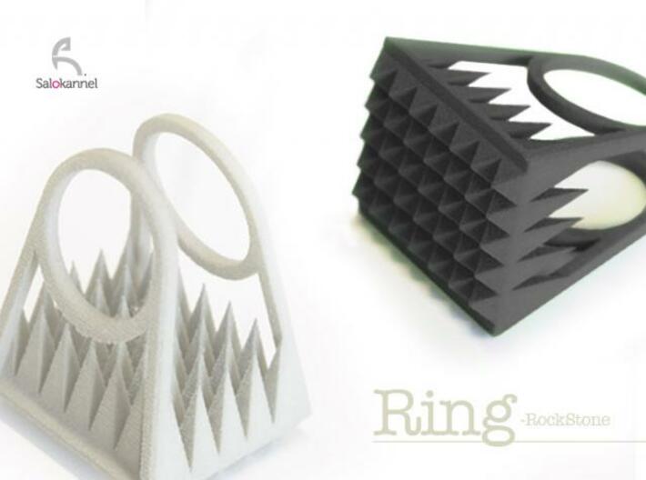 RockStone - ring (sizes 5-9) 3d printed Pure Black & White