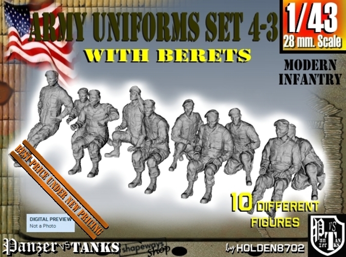 1-43 Army Modern Uniforms BERETS Set 4-3 3d printed