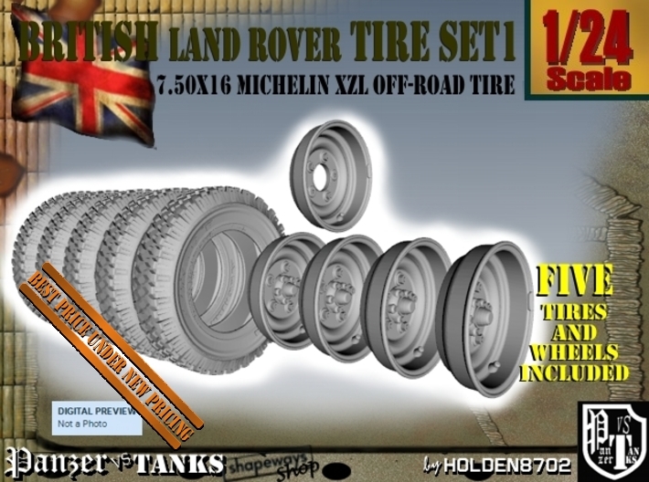 1-24 Land Rover 750x16 Tires And Wheels Set1 3d printed