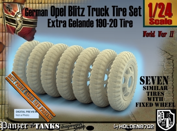 1-24 Opel Blitz Tire 190x20 FUD Set2 3d printed