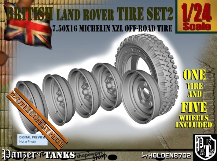 1-24 Land Rover 750x16 Tire And Wheels Set2 3d printed