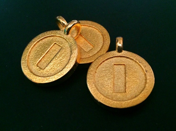 Mario Coin Pendant/Keychain 3d printed Polished Gold Steel