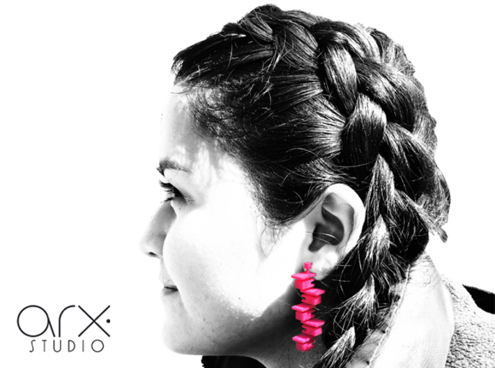 Taliesin Lamp Earrings 3d printed Model: Sandra Bejarano. Photo by ARX Studio