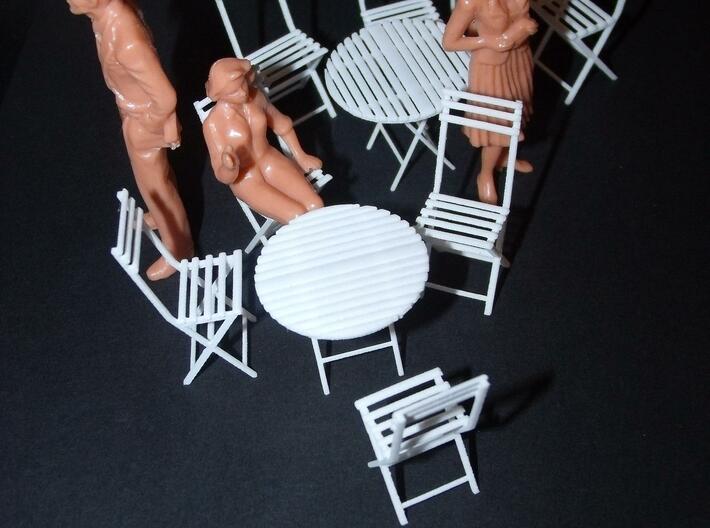 c-24-slatted cafe seat 1-24 scale 3d printed chairs and tables with some Preiser scale figures