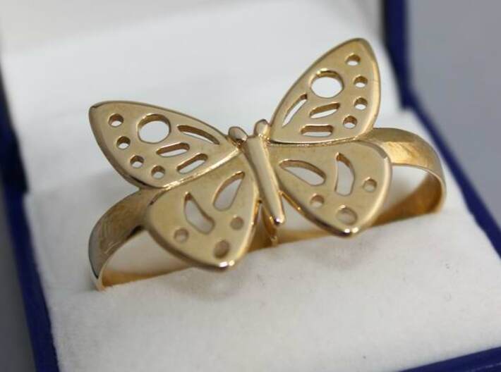 DOUBLE RING BUTTERFLY 3d printed Double ring with butterfly in Polished  Bronze.