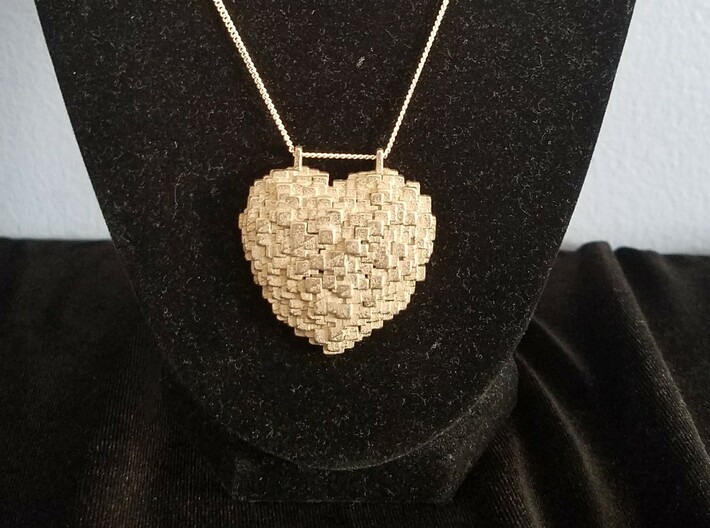 Pixelated Heart 3d printed Stainless Steel