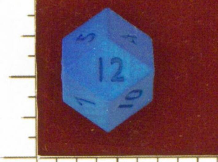 Rhombic 12-sided die 3d printed In Summer Blue Strong &amp; Flexible. From www.dicecollector.com