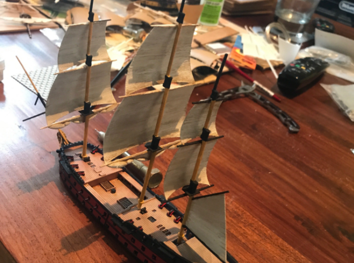 1/300 Frigate Mast Set V1 3d printed The painted masts on a finished hull.  Photo provided by Adam Clark.