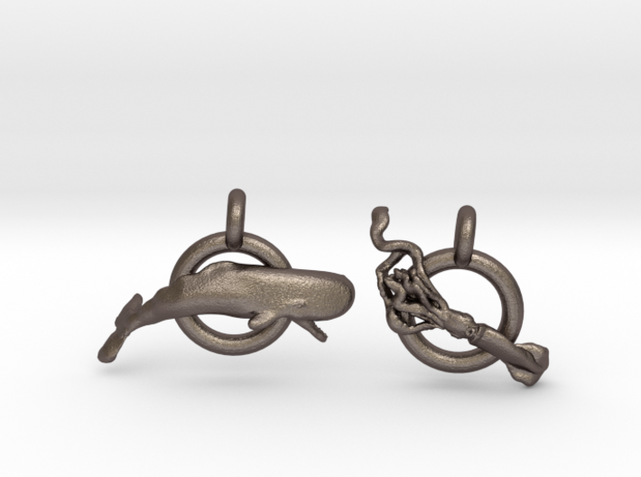 Whale V Squid earrings 3d printed