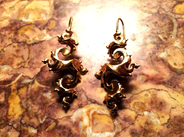 Dragon Earrings with integrated hooks - 5cm 3d printed Gold Plated