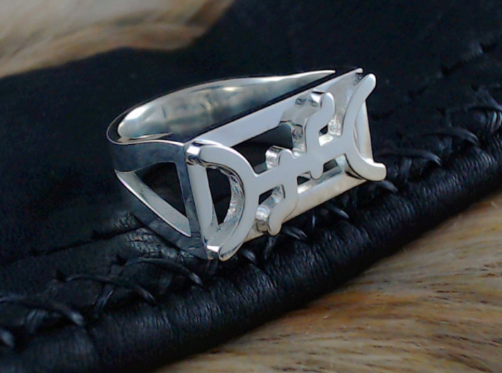 Cattle Brand Ring 1- Size 9 1/2 (19.35 mm) 3d printed Shown in polished silver.