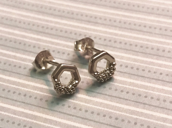 Bubbly Hex Post Earrings  3d printed Bubbly hex earrings in sterling silver