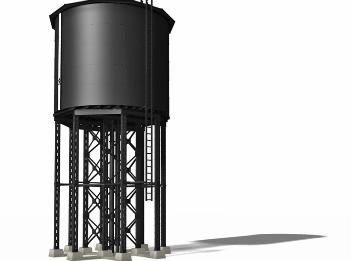 HO Southern Pacific 65,000 Gallon Water Tower 3d printed This rendered image shows how the tank could appear when painted as its SP prototype.