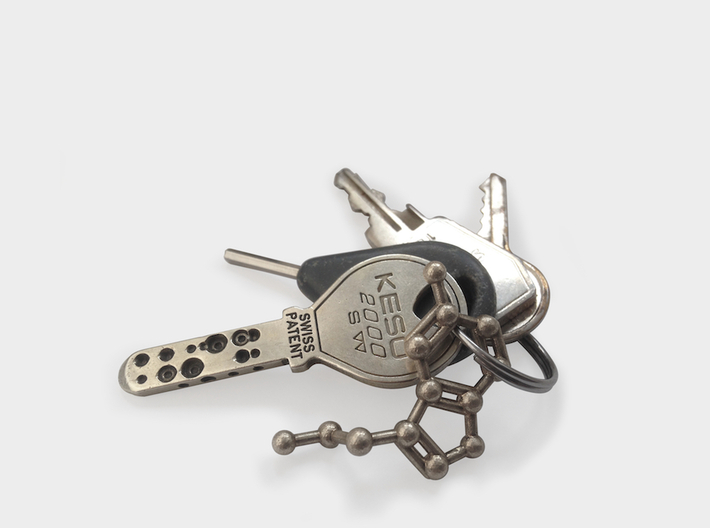 Serotonin Molecule Keychain 3d printed Stainless steel serotonin key chain